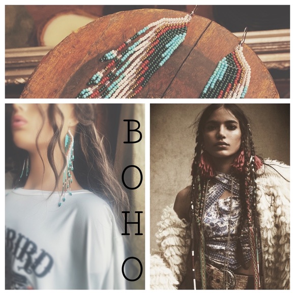 Artisan Crafted Beaded Bohemian Dusters | Long Multi-Tone Fringe Earrings - Picture 4 of 11